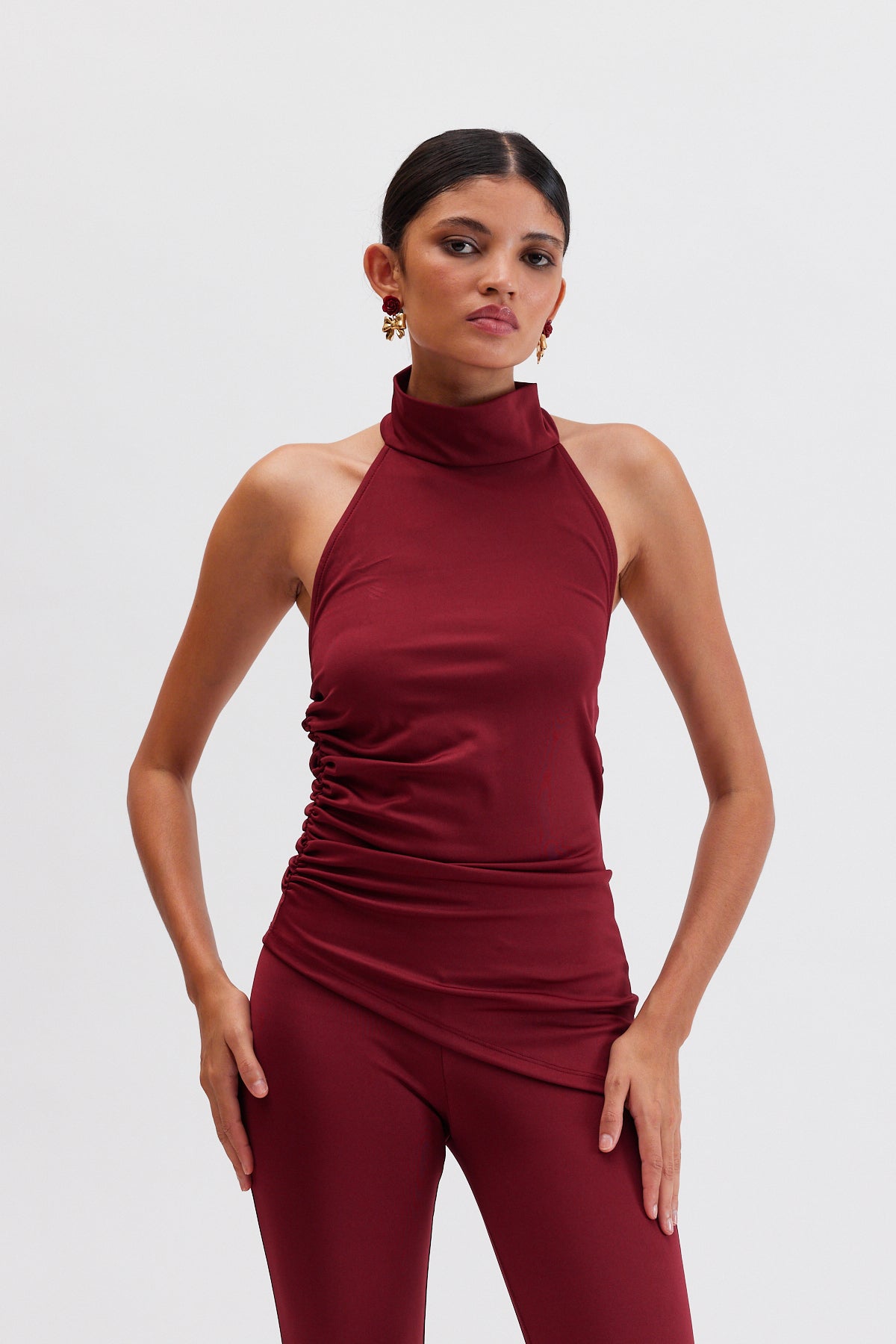 Bria Sırtı Açık Asimetrik Bluz | Bordo