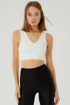 Liene V Yaka Crop Top | Beyaz