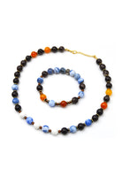 Mavi – Kahverengi – Turuncu Akik Taşlı Kolye & Bileklik Seti - 4