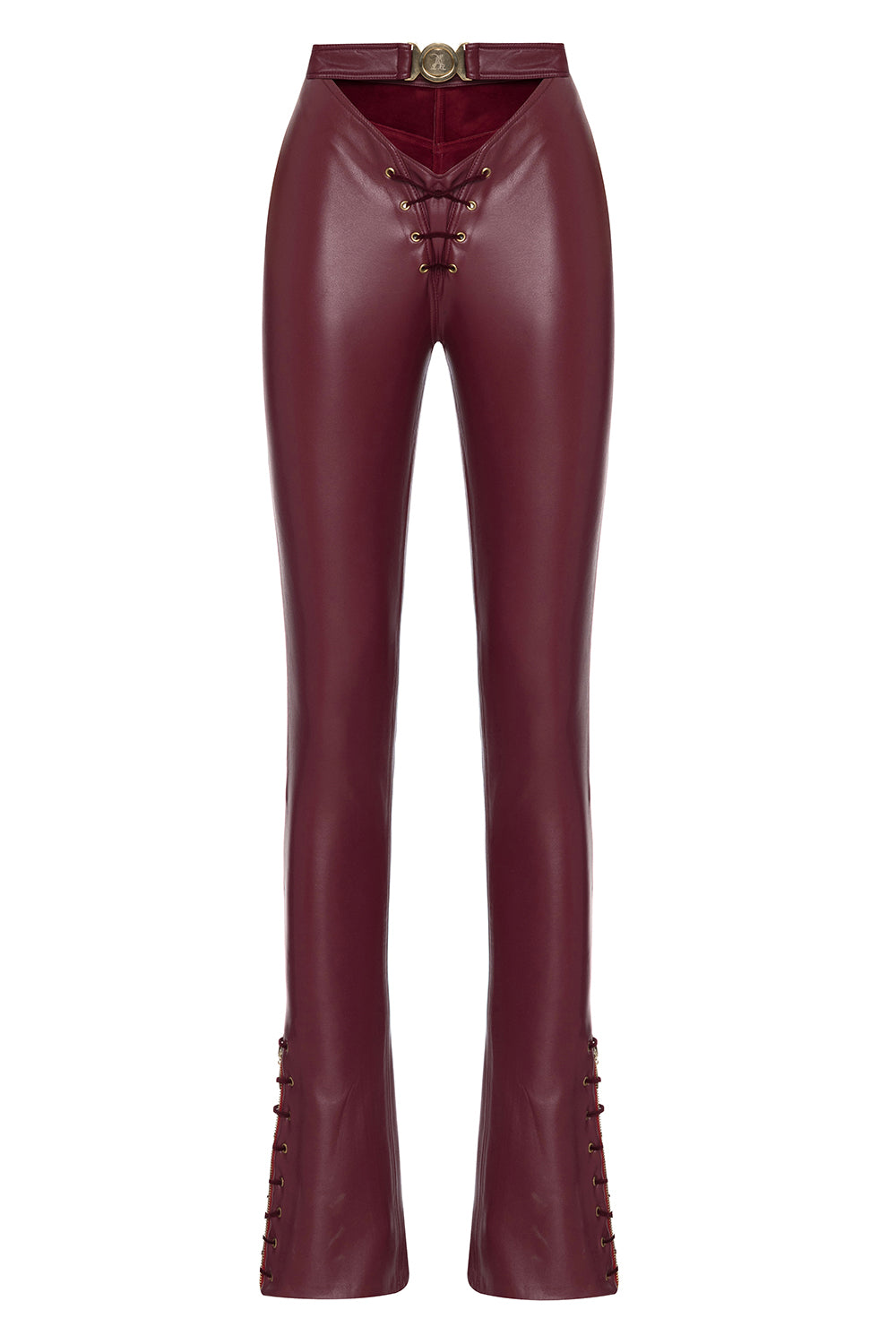 Rosemary Bordo Yüksek Bel Detaylı Pantolon - 1