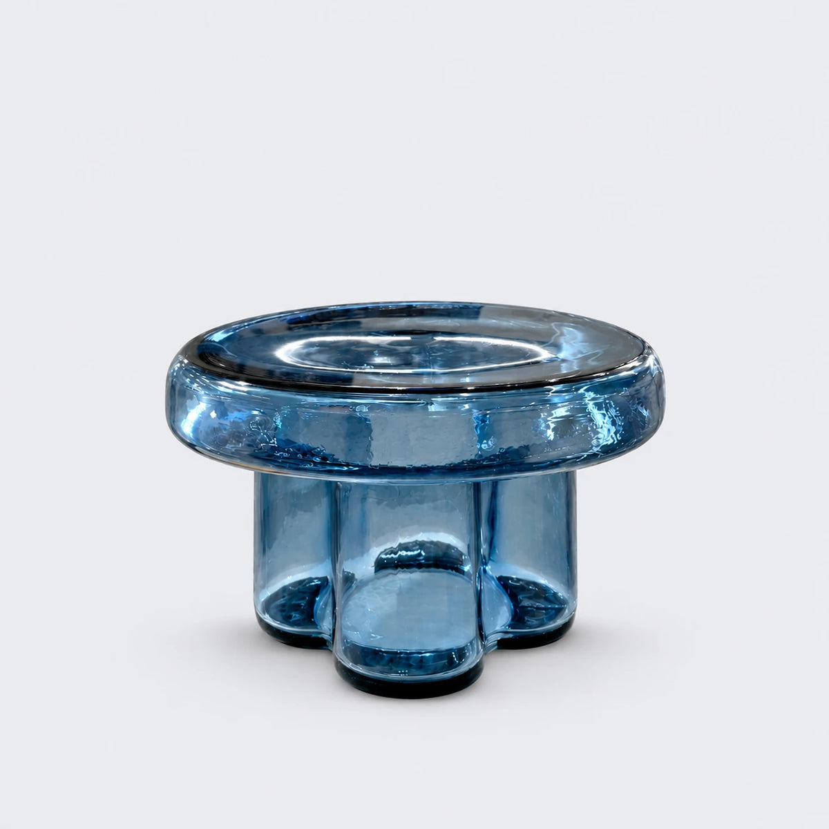 Vetrova Blue Yuvarlak Cam Yan Sehpa-L