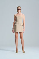 L'atelier Accract-Lya Mini Bej Gabardin Elbise-Elbise-2-Milagron.com