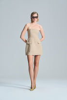 L'atelier Accract-Lya Mini Bej Gabardin Elbise-Elbise-3-Milagron.com