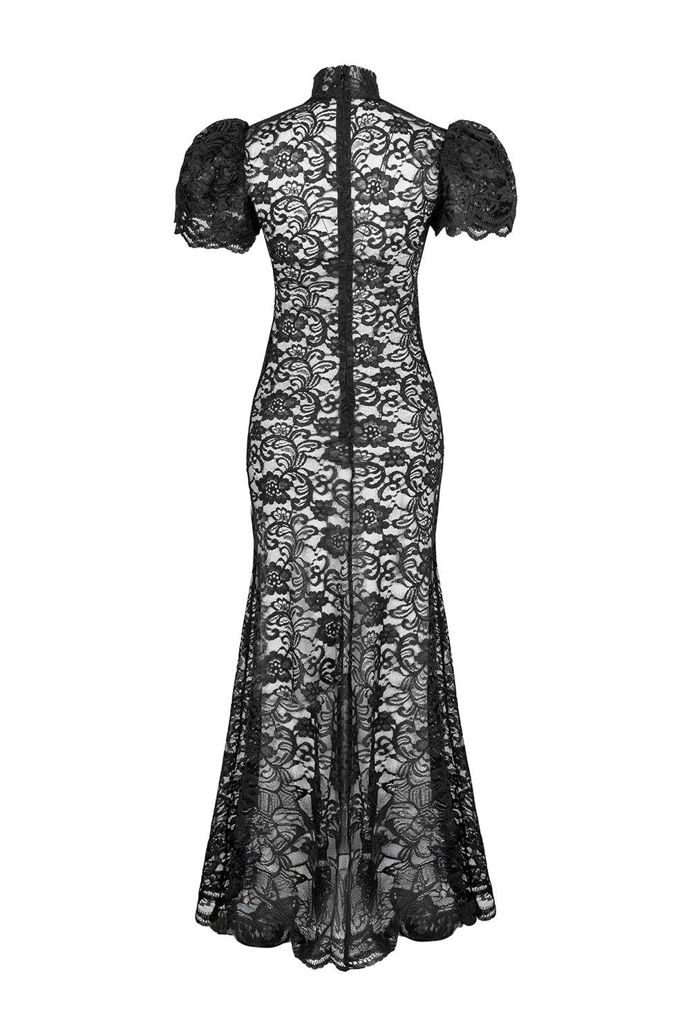 Kısa Kollu Dantelli Siyah Uzun Elbise - 4