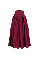 Poplin Yüksek Bel Bordo Midi Etek - 0