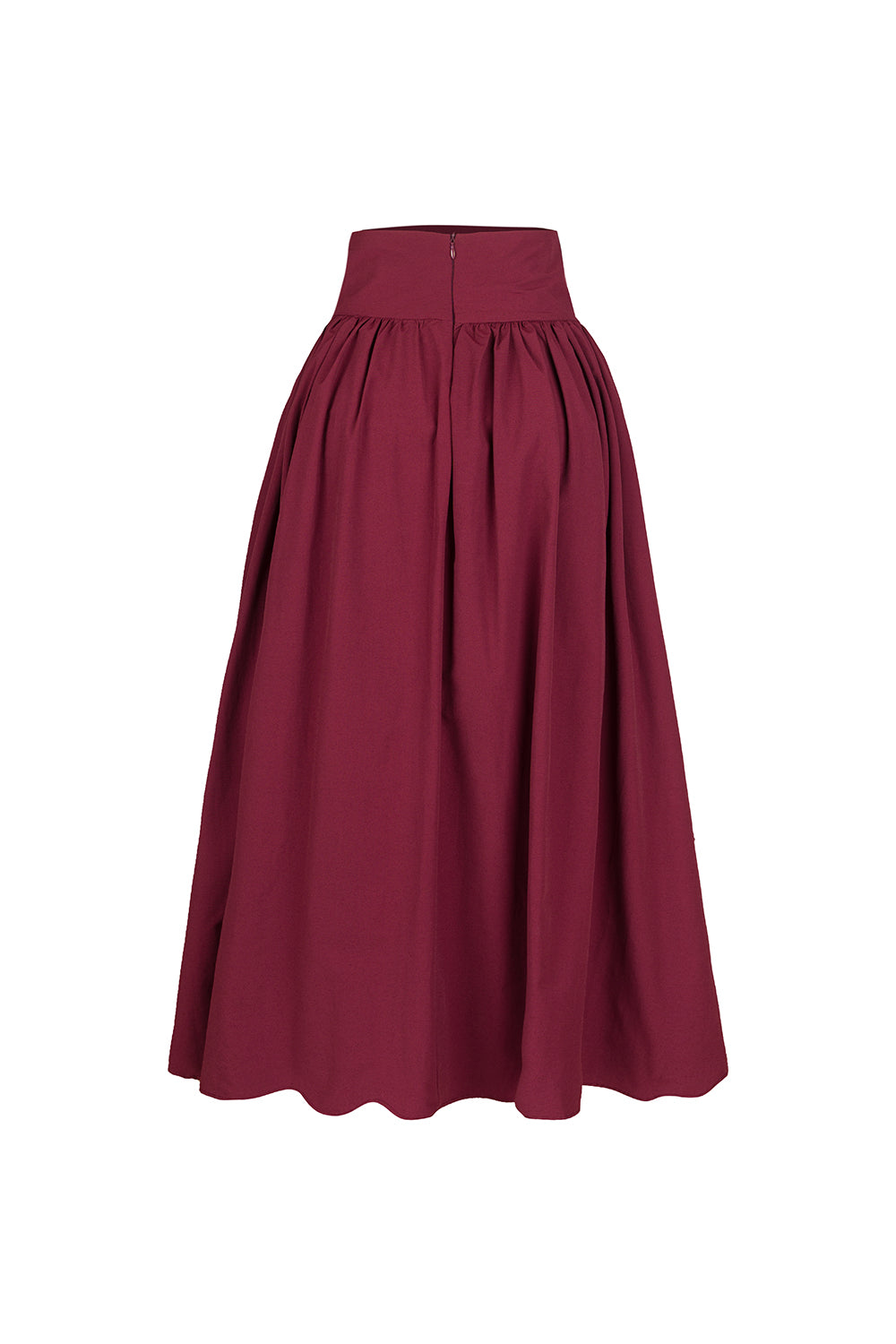 Poplin Yüksek Bel Bordo Midi Etek - 1