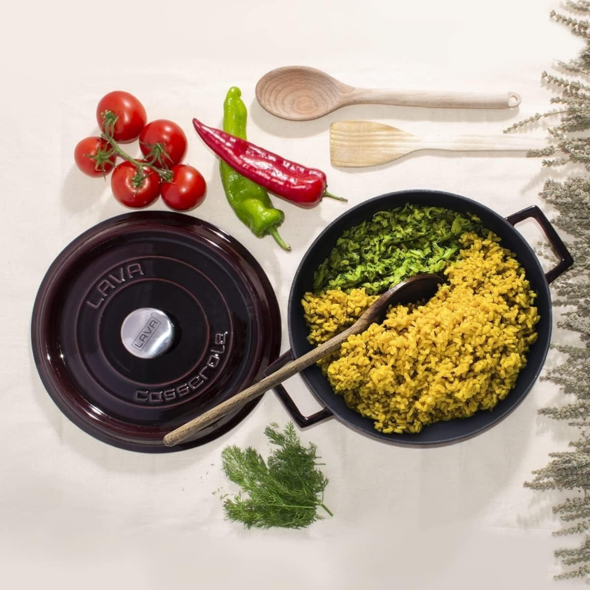 Lava Trendy Premium Serisi Demir Döküm Pilav Basık Yayvan Tencere 24 Cm Majolika Mor