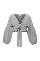 Le-Monade Dreams-Antrasit Siyah Çizgili Bağlamalı Bluz-Top-1-Milagron.com