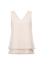 Le-Monade Dreams-Keten Dokulu Kenar Detaylı Çift Kat Ekru Bluz-Bluz-1-Milagron.com