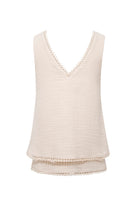 Le-Monade Dreams-Keten Dokulu Kenar Detaylı Çift Kat Ekru Bluz-Bluz-2-Milagron.com