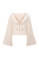 Le-Monade Dreams-Keten Dokulu Önden Bağlamalı Ekru Bluz-Bluz-1-Milagron.com