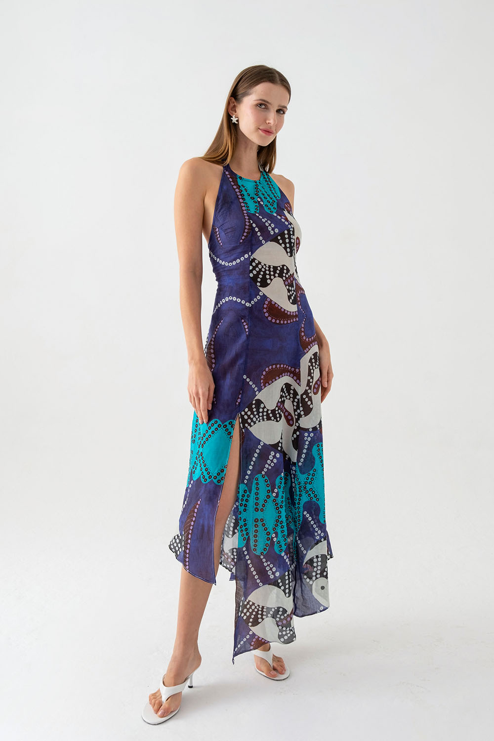 Manhattan Halter Yaka Asimetrik Uzun Elbise - 0