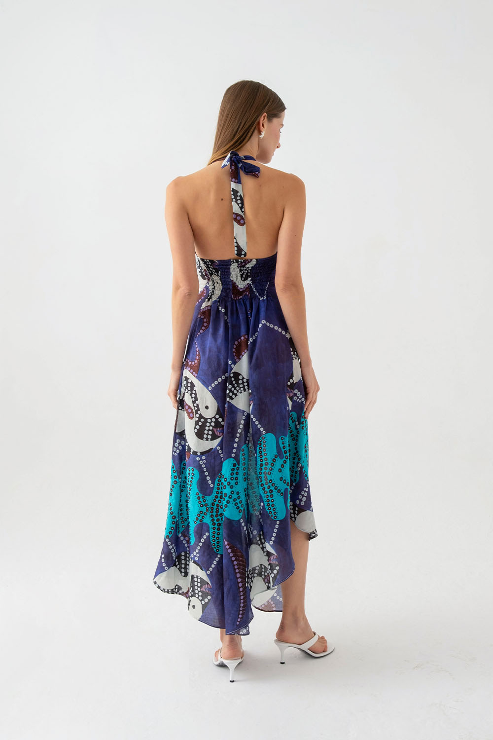 Manhattan Halter Yaka Asimetrik Uzun Elbise - 2