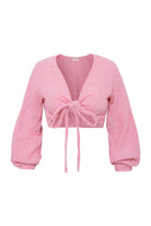 Le-Monade Dreams-Pembe Çizgili Önden Bağlamalı Bluz-Bluz-1-Milagron.com