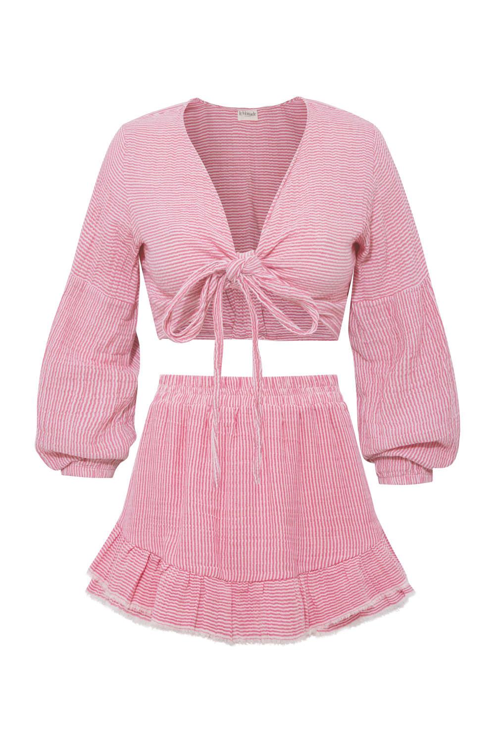 Le-Monade Dreams-Pembe Çizgili Önden Bağlamalı Bluz-Bluz-3-Milagron.com