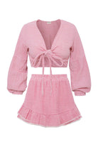 Le-Monade Dreams-Pembe Çizgili Önden Bağlamalı Bluz-Bluz-3-Milagron.com