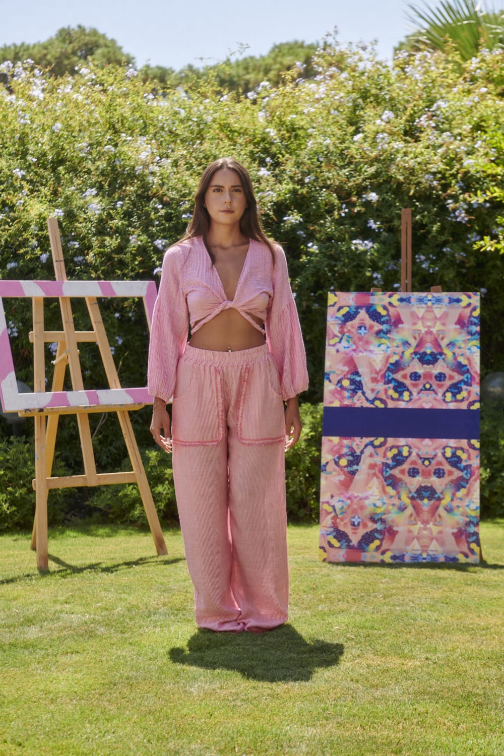 Le-Monade Dreams-Pembe Çizgili Önden Bağlamalı Bluz-Bluz-4-Milagron.com