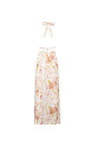 Le-Monade Dreams-SORUNLU - Ekru Pembe Boyundan Bağlamalı Sırt Detaylı Desenli Uzun Elbise-Elbise-2-Milagron.com