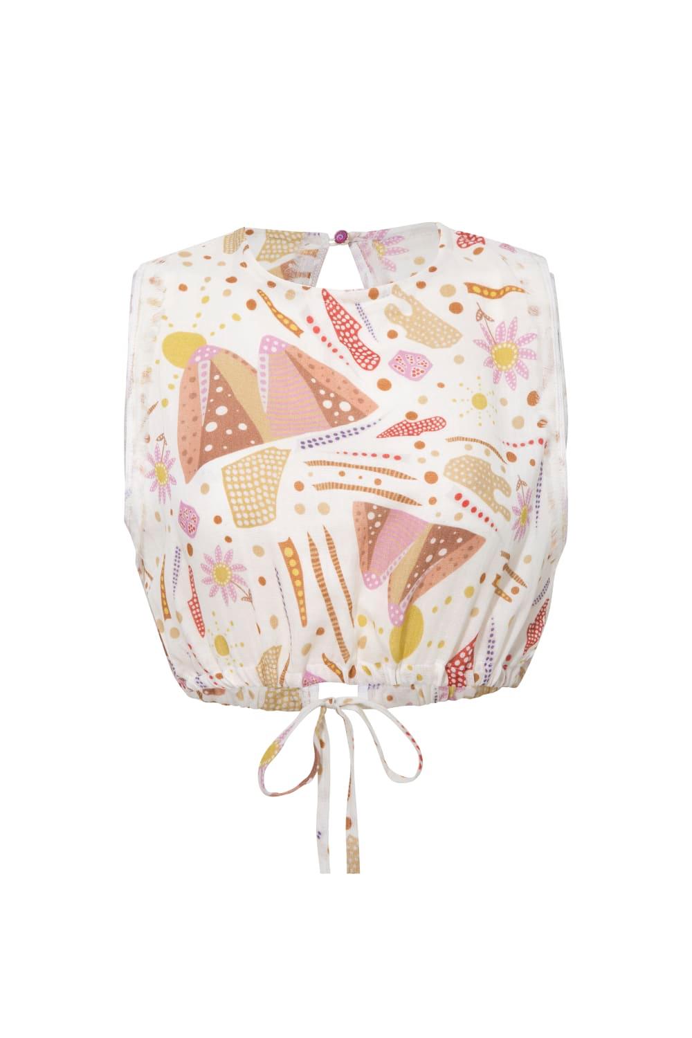 Le-Monade Dreams-SORUNLU - Ekru Pembe Sırt Detaylı Desenli Bluz-Bluz-1-Milagron.com