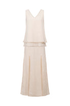 Le-Monade Dreams-SORUNLU - Keten Dokulu Kenar Detaylı Yırtmaçlı Ekru Etek-Etek-3-Milagron.com