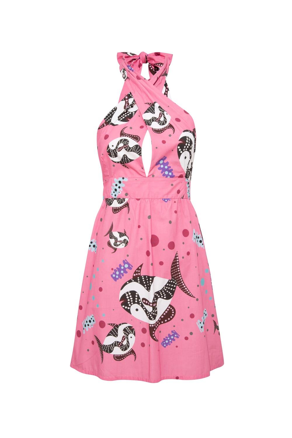 Le-Monade Dreams-SORUNLU - Pembe Balık Desenli Kısa Elbise-Elbise-1-Milagron.com