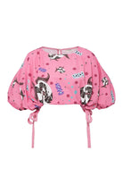 Le-Monade Dreams-SORUNLU - Pembe Balık Desenli Yandan Bağlamalı Kısa Bluz-Bluz-1-Milagron.com