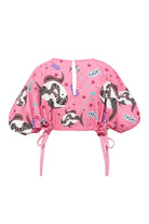 Le-Monade Dreams-SORUNLU - Pembe Balık Desenli Yandan Bağlamalı Kısa Bluz-Bluz-2-Milagron.com