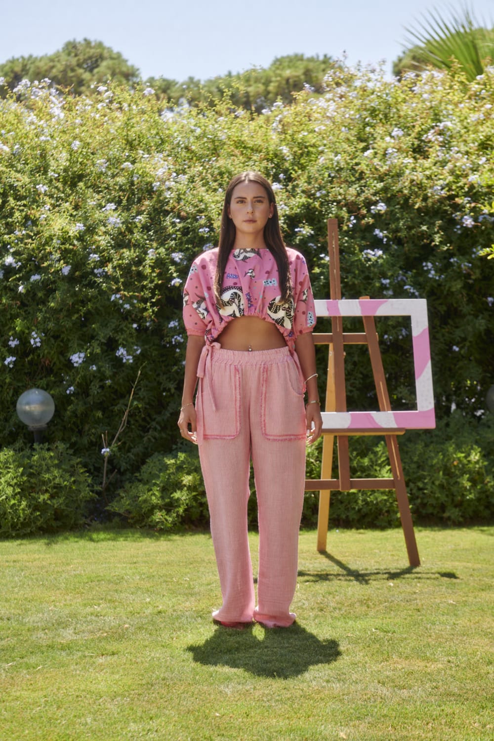 Le-Monade Dreams-SORUNLU - Pembe Balık Desenli Yandan Bağlamalı Kısa Bluz-Bluz-4-Milagron.com