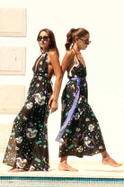 Le-Monade Dreams-Siyah Balık Desenli Boyundan Bağlamalı Uzun Elbise-Elbise-3-Milagron.com