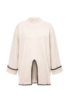 Le-Monade Dreams-Triko Ekru Siyah Sıçandiş Nakışlı Oversize Tunik-Kazak & Triko-1-Milagron.com