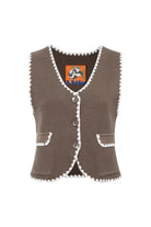 Le-Monade Dreams-Triko Haki Ekru Sıçandiş Nakışlı Yelek-Yelek-1-Milagron.com