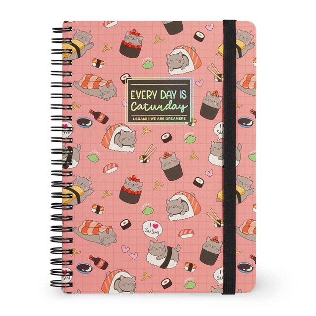 Legami Çizgili Spiral Ciltli Defter - Büyük - Sushi Kedi