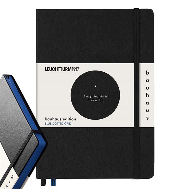 Leuchtturm 1917-Leuchtturm1917 Bauhaus Serisi Not Defteri, Orta Boy (A5), Sert Kapak, 251 Sayfa Mavi Noktalı Defter Black 359617-Noktalı-2-Milagron.com