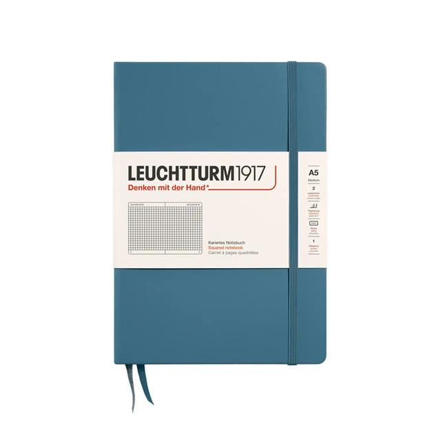 Leuchtturm 1917-Leuchttrum 1917 Medium(A5) Sert Kapak, 251 Numaralandırılmış Kareli Defter Stone Blue 363336-Kareli-1-Milagron.com