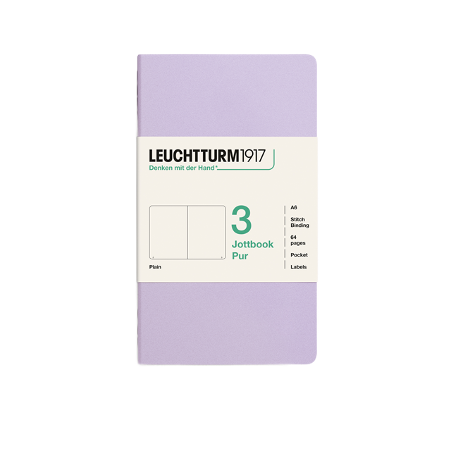 Leuchtturm1917 Jottbook Pur A6 64 Numaralandırılmış Sayfa Düz 3'Lü Paket Defter Lilac 400711