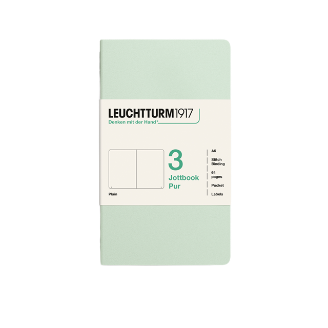Leuchtturm1917 Jottbook Pur A6 64 Numaralandırılmış Sayfa Düz 3'Lü Paket Defter Mint Green 400716