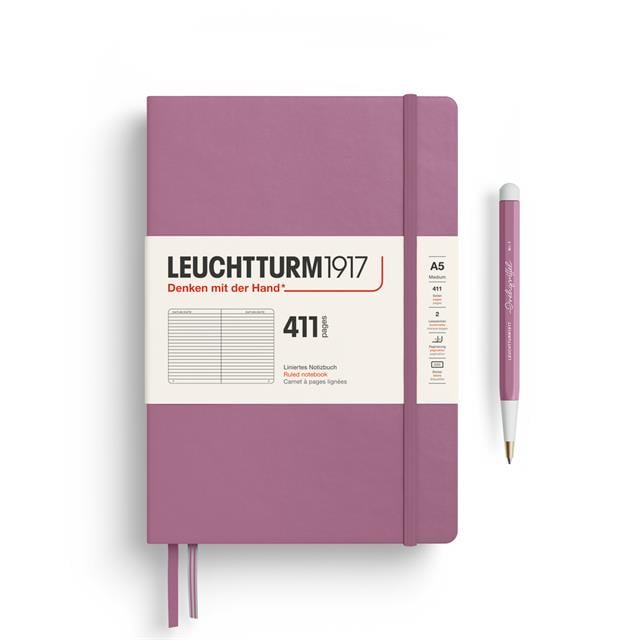 Leuchtturm 1917-Leuchtturm1917 Not Defteri Orta Boy (A5), Sert Kapak, 411 Numaralandırılmış Sayfa, Çizgili, Dusty Rose 372923-Çizgili-1-Milagron.com