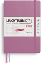 Leuchtturm 1917-Leuchtturm1917 Orta Boy (A5) 12 Aylık Ajanda Ve Not Defteri (çizgili) 2026 Sert Kapak, Almanca, Dusty Rose 372471-Defter-1-Milagron.com
