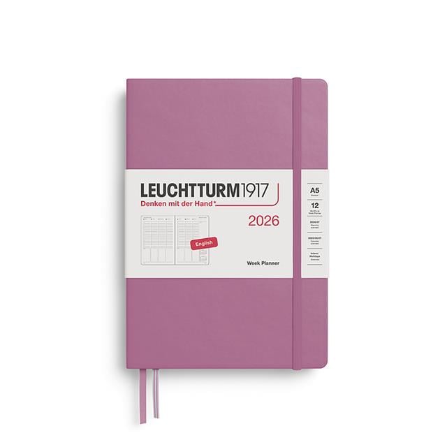 Leuchtturm 1917-Leuchtturm1917 Orta Boy (A5) 12 Aylık Hafta Ajandası 2026 Sert Kapak, İngilizce, Dusty Rose372760-Özel Defterler-1-Milagron.com