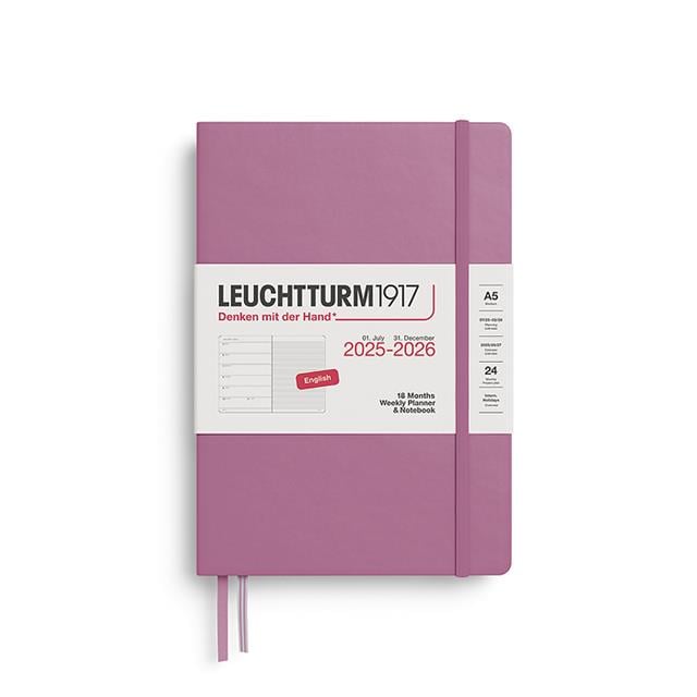 Leuchtturm 1917-Leuchtturm1917 Orta Boy (A5) 18 Aylık Ajanda Ve Not Defteri (çizgili) 2026 Sert Kapak, İngilizce, Dusty Rose372797-Özel Defterler-1-Milagron.com