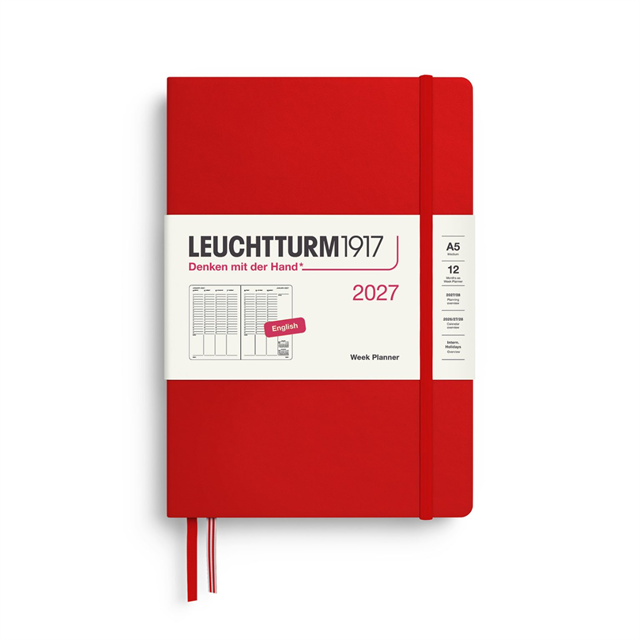 Leuchtturm1917 Planner 2027 - 12M Haftalık Planner Medium A5 2027 İNgilizce Cherry 400314 - ÖnsiPariŞ