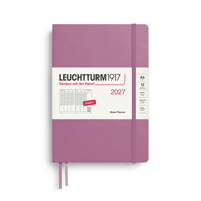 Leuchtturm1917 Planner 2027 - 12M Haftalık Planner Medium A5 2027İNgilizce Dusty Rose 400313 - ÖnsiPariŞ
