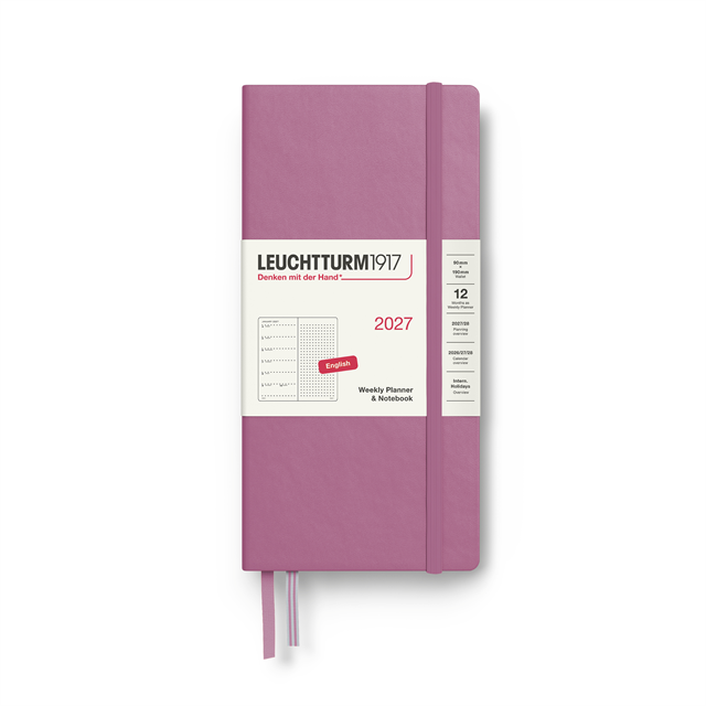 Leuchtturm1917 Planner 2027 - 12M Haftalık Planner & Notebook Noktalı Wallet B6 X A6 2027 İNgilizce Dusty Rose 400265 - ÖnsiPariŞ