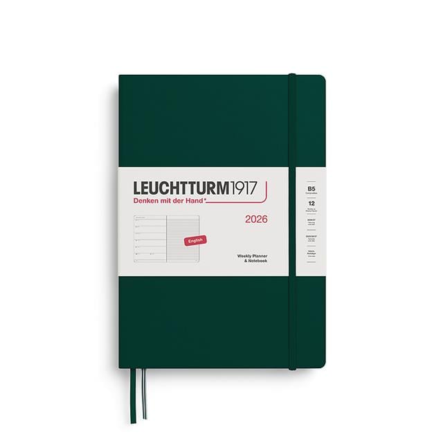 Leuchtturm 1917-Leuchtturm1917 Tablet Boy (B5) 12 Aylık Ajanda Ve Not Defteri (çizgili) 2026 Sert Kapak, İngilizce, Forest Green372647-Özel Defterler-1-Milagron.com