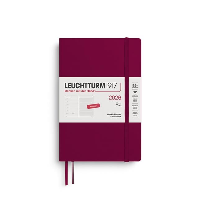 Leuchtturm 1917-Leuchtturm1917 çanta Boy (B6+) 12 Aylık Ajanda Ve Not Defteri (çizgili) 2026 Yumuşak Kapak, İngilizce, Port Red 372686-Özel Defterler-1-Milagron.com