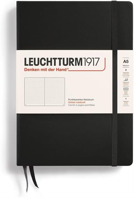 Leuchtturm 1917-Medium(a5) Sert Kapak, 251 Numaralandırılmış Noktalı Sayfa Defter Black 329398-Defter-2-Milagron.com
