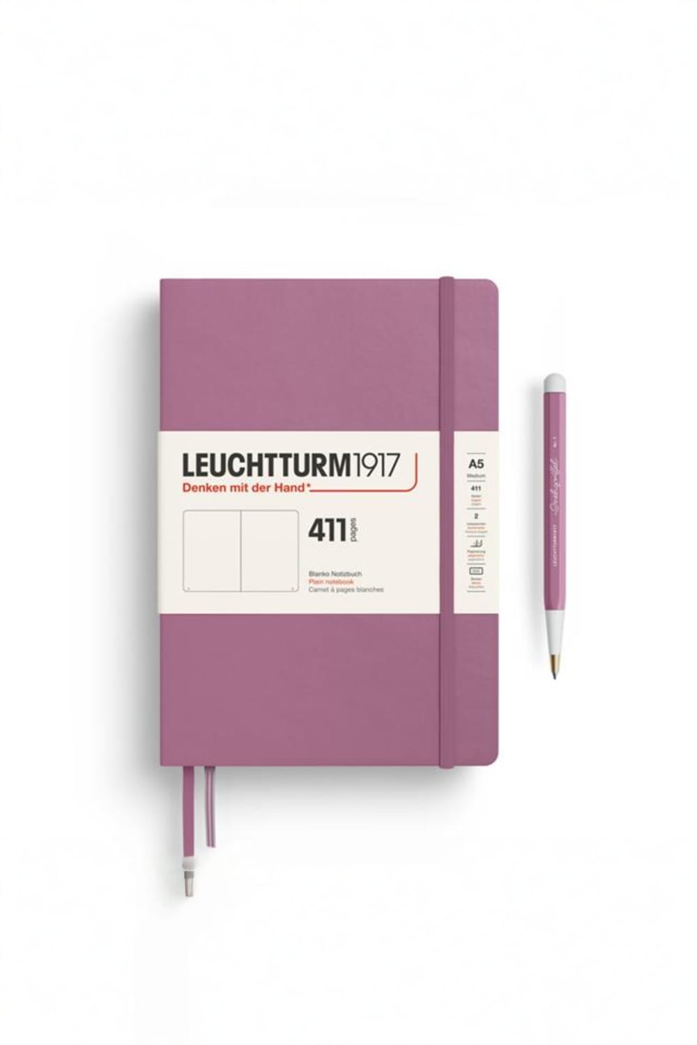 Leuchtturm 1917-Not Defteri Orta Boy A5 Sert Kapak 411 Numaralandırılmış Sayfa, Çizgisiz Dusty Rose-Defter-1-Milagron.com
