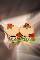 Lily & Loly Ceramics-Altın Detaylı Gül Çiçek Kulplu Yeşil Yaprak Çizimli 2'li Türk Kahvesi Seti- Gül Kulplu El Yapımı Seramik Fincanlar-Bardak-6-Milagron.com