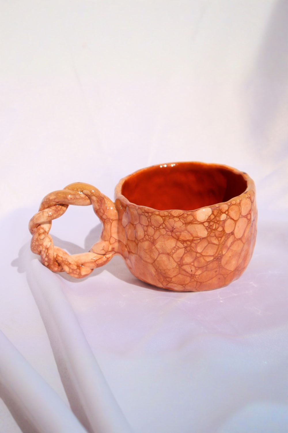Lily & Loly Ceramics-Brown Bubble Kahverengi Bej Baloncuklu Kulplu El Yapımı Seramik Mug 200ml-Bardak-7-Milagron.com