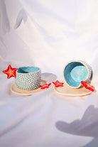 Lily & Loly Ceramics-Kırmızı Deniz Yıldızı Kulplu Mavi Puantiyeli El Yapımı Seramik Türk Kahvesi Fincan Seti - 2'li-Bardak-10-Milagron.com